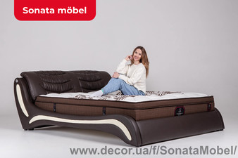 Кожаная кровать. Красный, белый, коричневый цвет. Стили хай-тек, модерн, минимализм. &mdash; Sonata Mobel